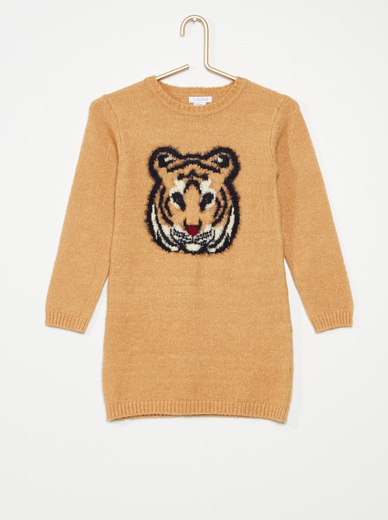 Vestido-camisola 'cabeça de tigre' bege - Kiabi