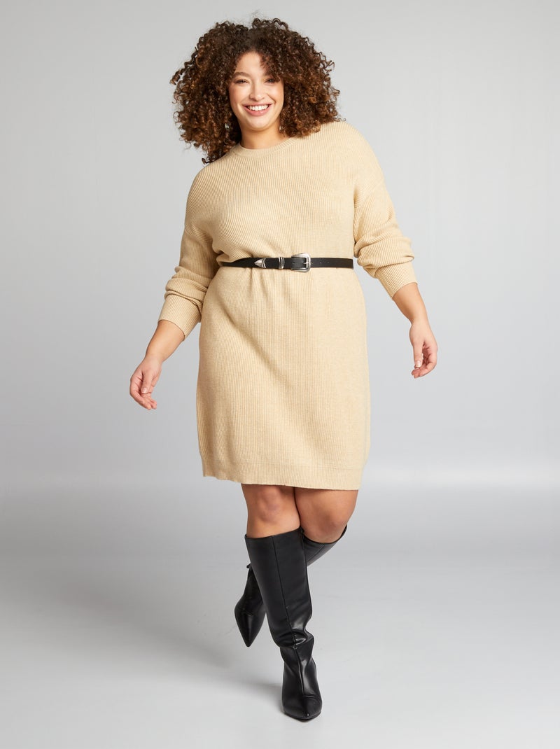 Vestido-camisola canelado BEGE - Kiabi
