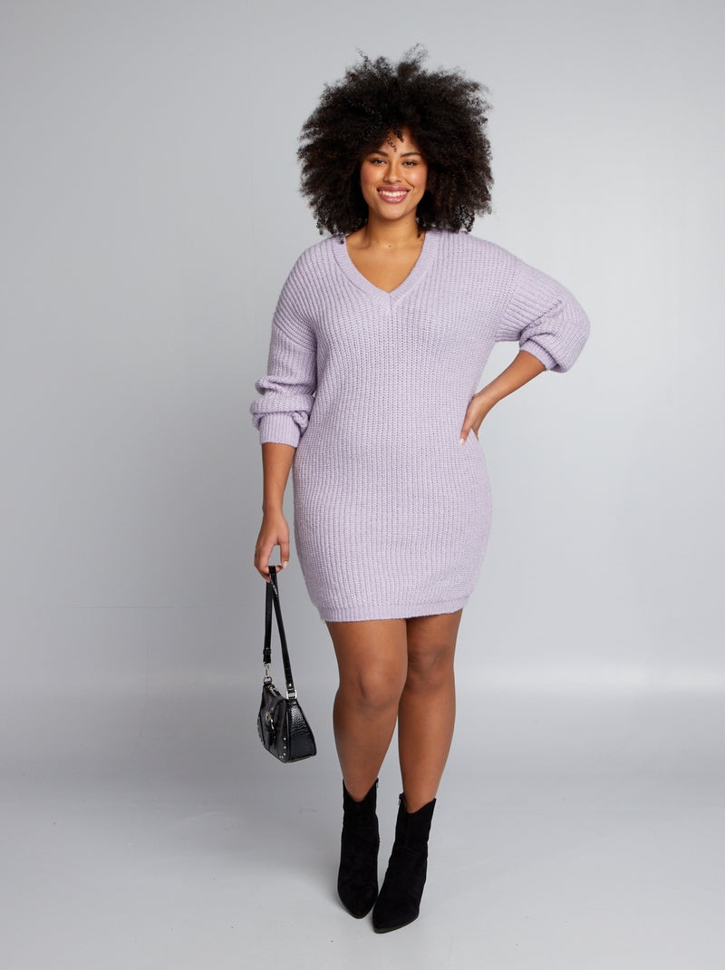 Vestido-camisola canelado com gola em bico VIOLETA - Kiabi