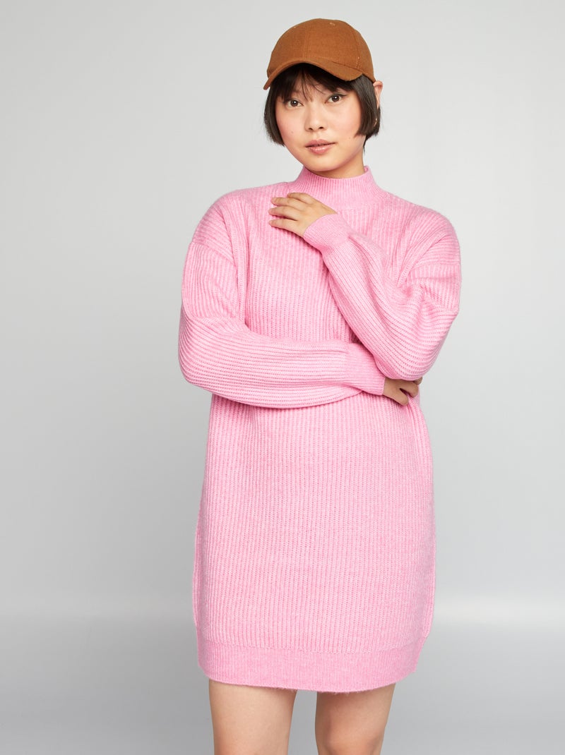 Vestido-camisola canelado ROSA - Kiabi