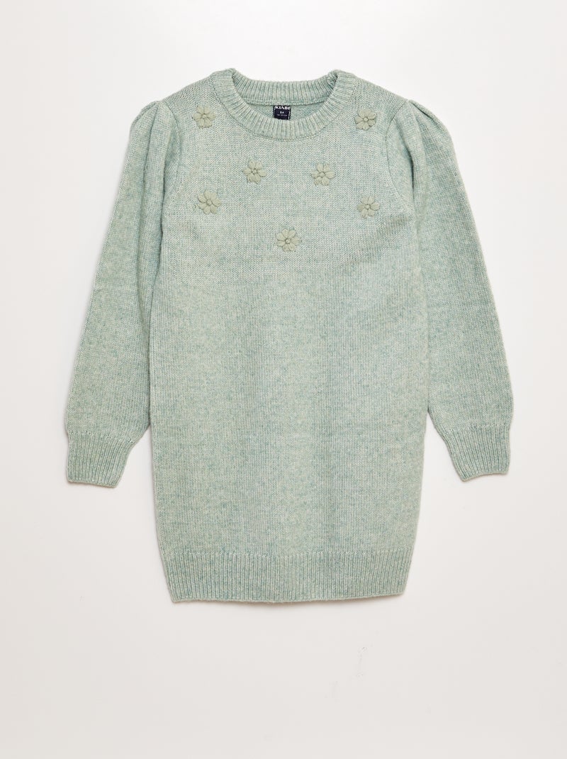 Vestido-camisola com bordados flores VERDE - Kiabi