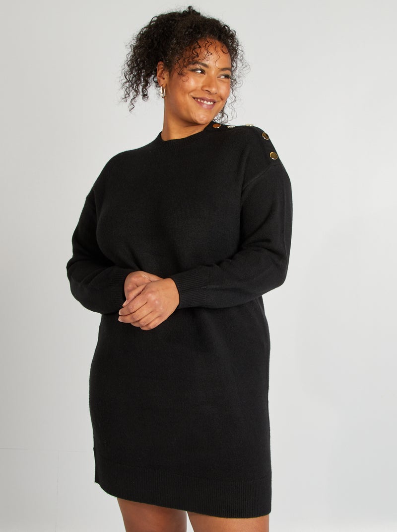 Vestido-camisola com botões de fantasia Preto - Kiabi