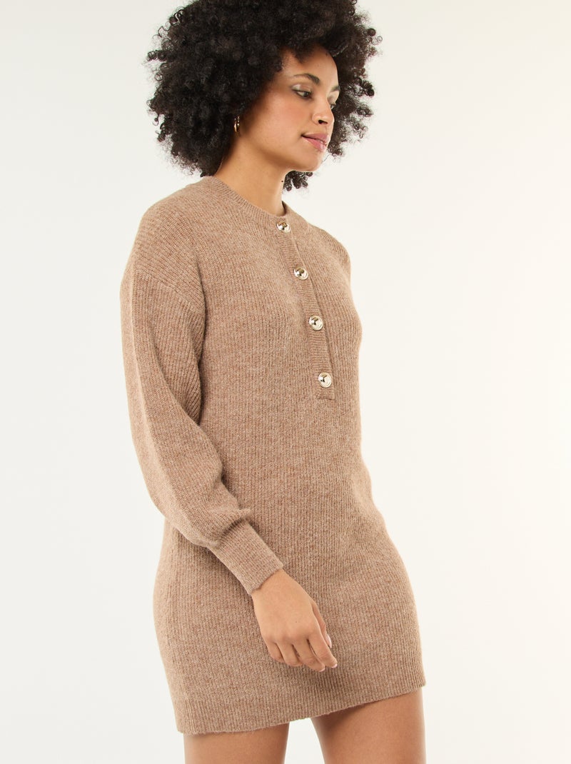 Vestido camisola com botões dourados Bege - Kiabi