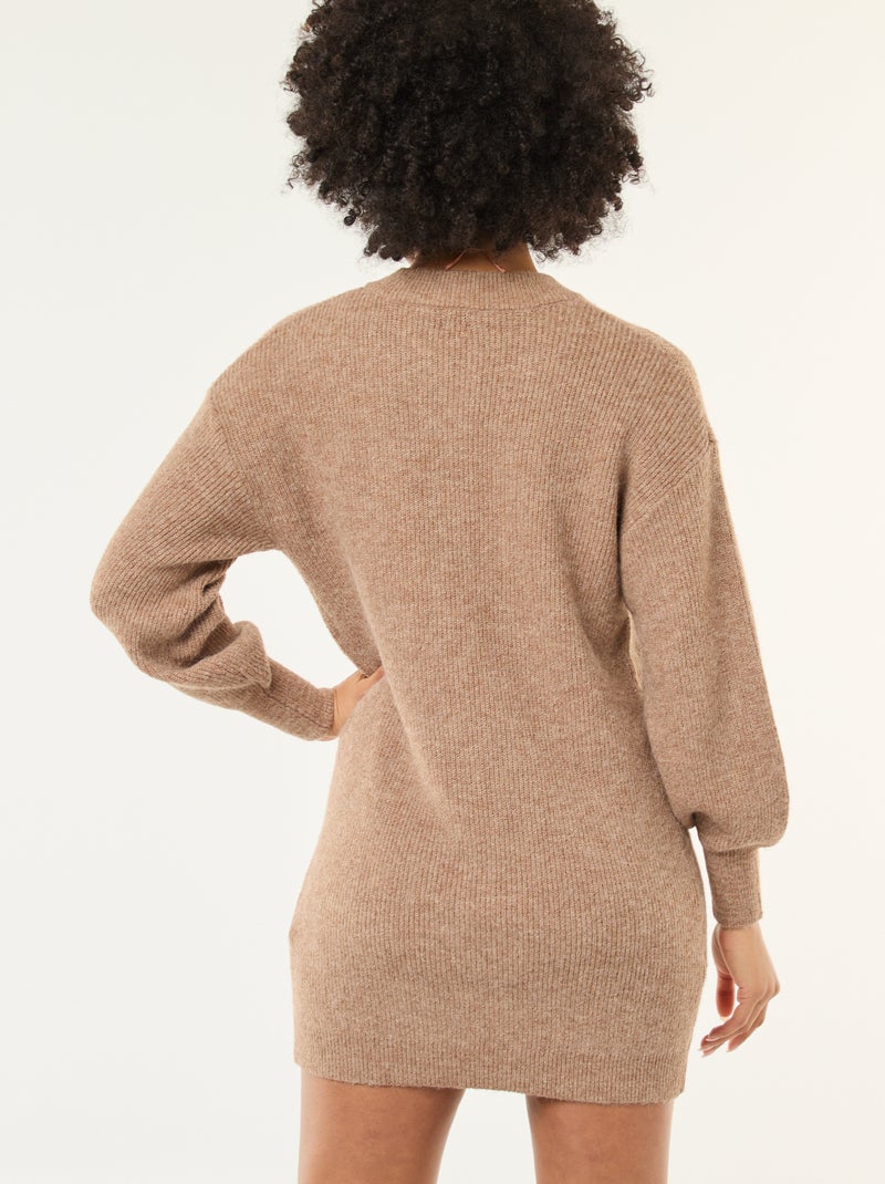 Vestido camisola com botões dourados Bege - Kiabi