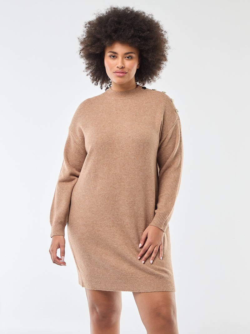 Vestido camisola com botões fantasia no ombro Bege - Kiabi