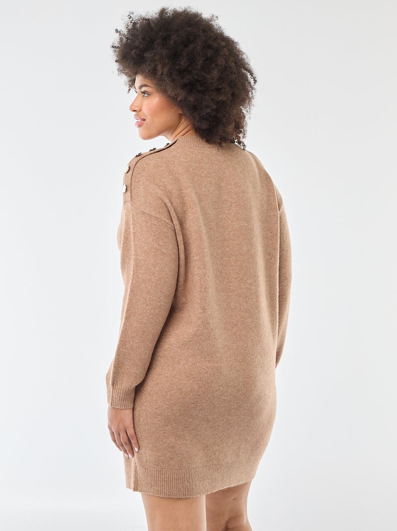 Vestido camisola com botões fantasia no ombro Bege - Kiabi