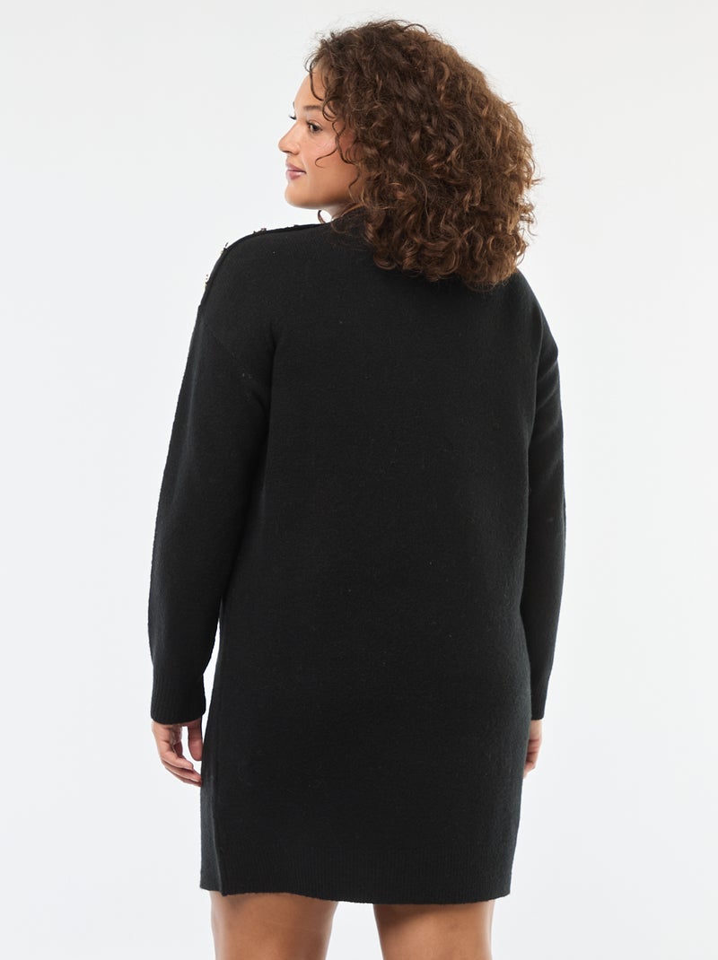 Vestido camisola com botões fantasia no ombro Preto - Kiabi