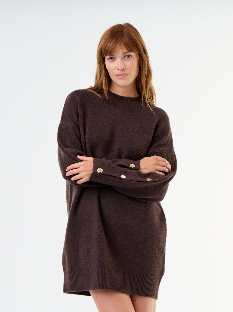 Vestido camisola com botões martelados Castanho - Kiabi