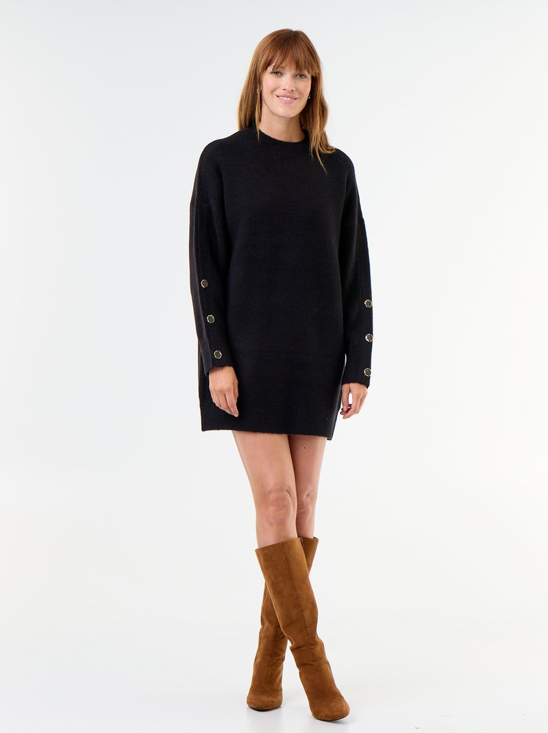 Vestido camisola com botões martelados Preto - Kiabi