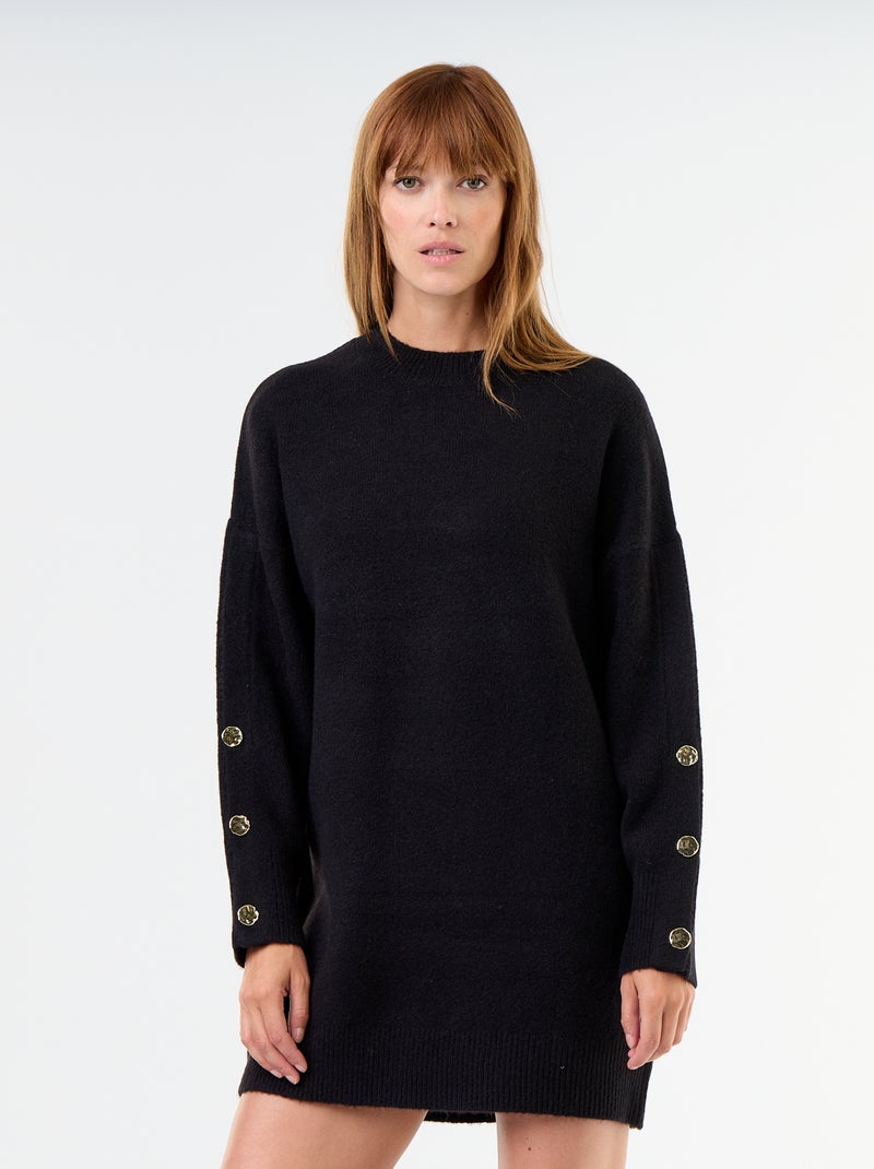 Vestido camisola com botões martelados Preto - Kiabi
