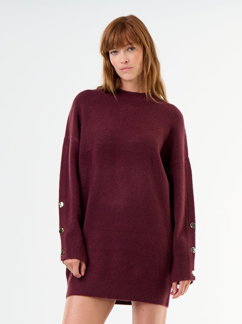 Vestido camisola com botões martelados Vermelho - Kiabi