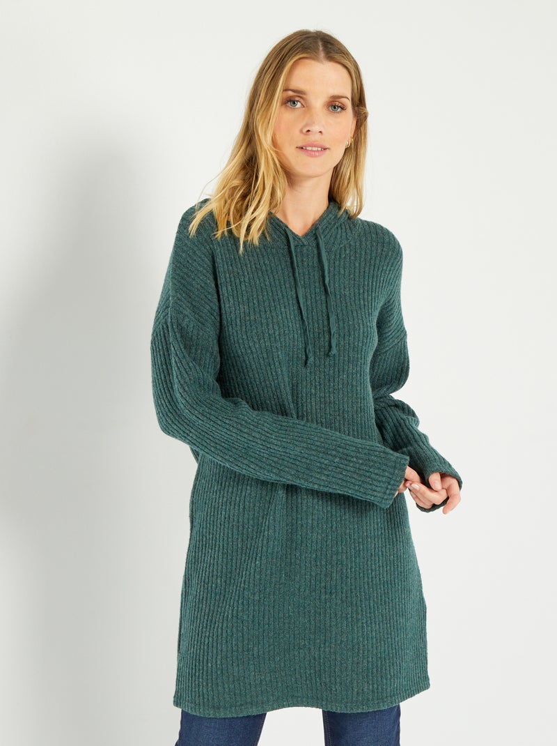 Vestido-camisola com capuz com nervura VERDE - Kiabi