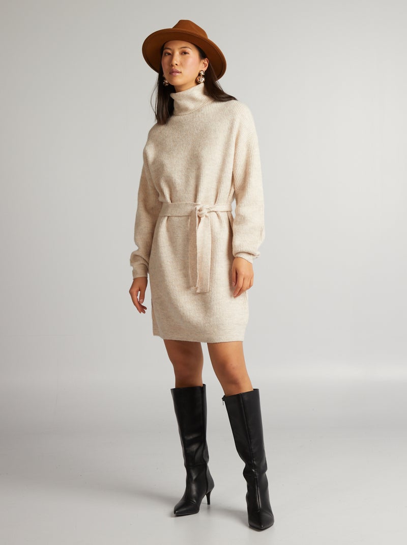 Vestido-camisola com cinto BEGE - Kiabi