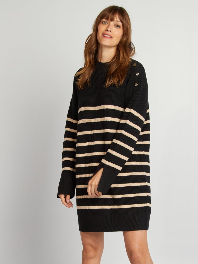 Vestido-camisola com estilo marinheiro PRETO - Kiabi