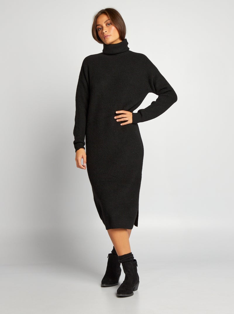 Vestido-camisola com gola alta Preto - Kiabi