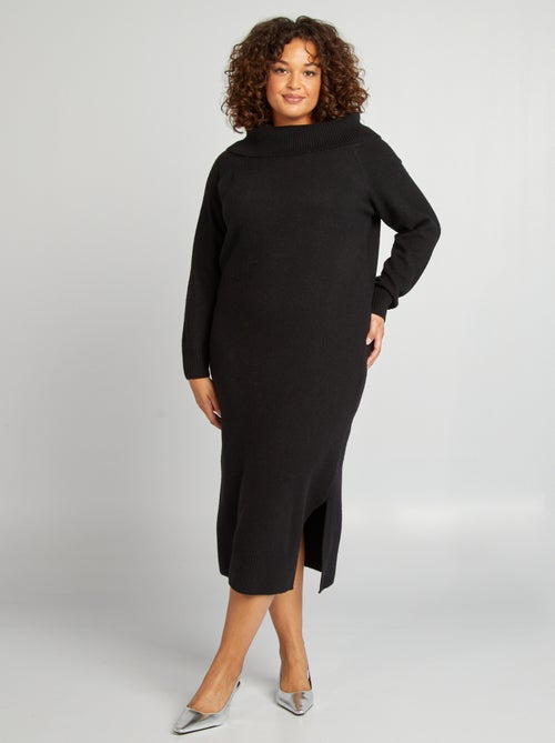 Vestido-camisola com gola bardot - Kiabi