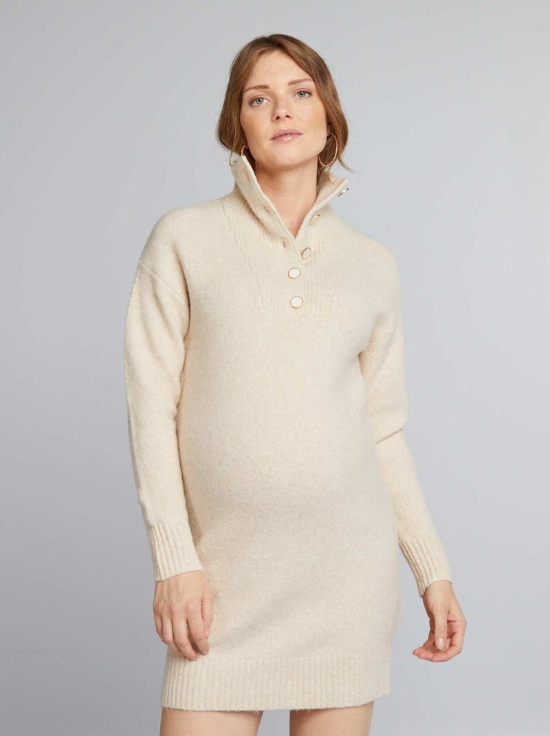Vestido-camisola com gola de fecho BEGE - Kiabi