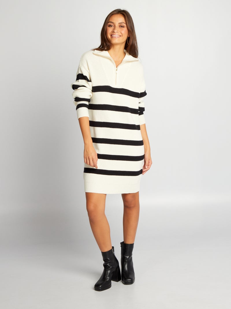 Vestido-camisola com gola de fecho BEGE - Kiabi
