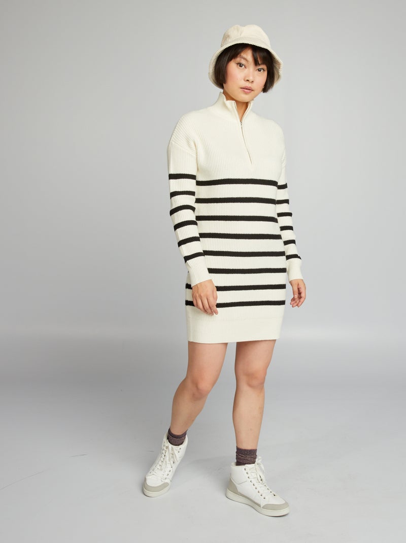 Vestido-camisola com gola de fecho BRANCO - Kiabi
