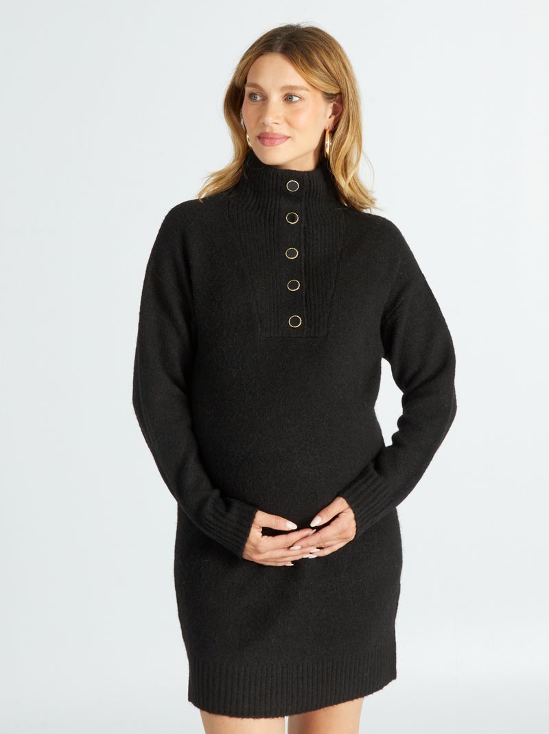 Vestido-camisola com gola de fecho Preto - Kiabi