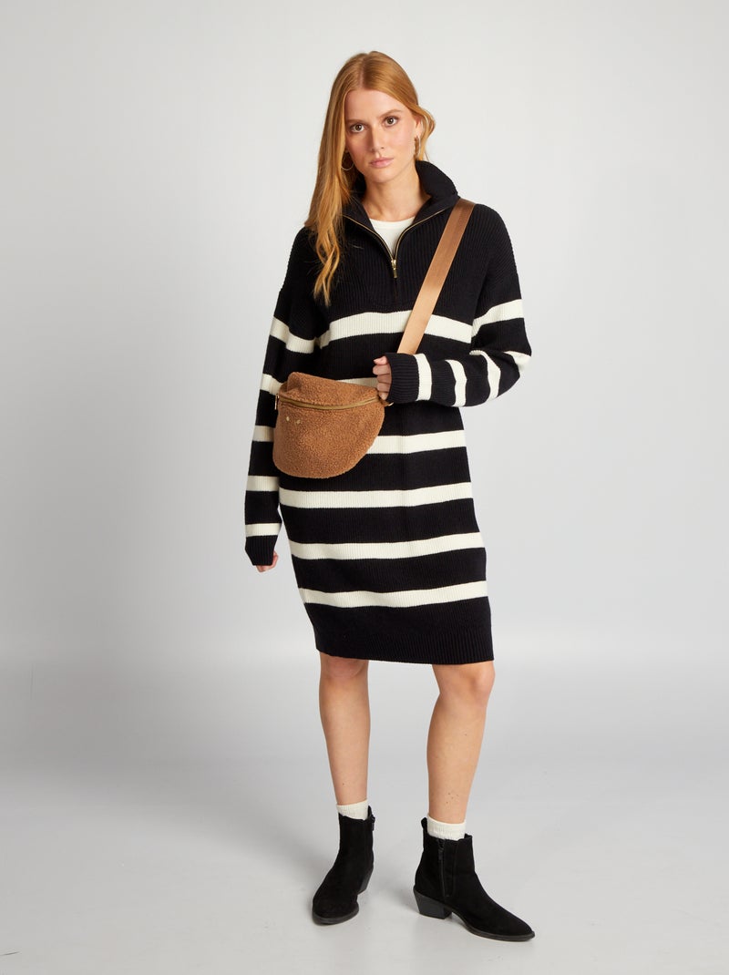 Vestido-camisola com gola de fecho PRETO - Kiabi