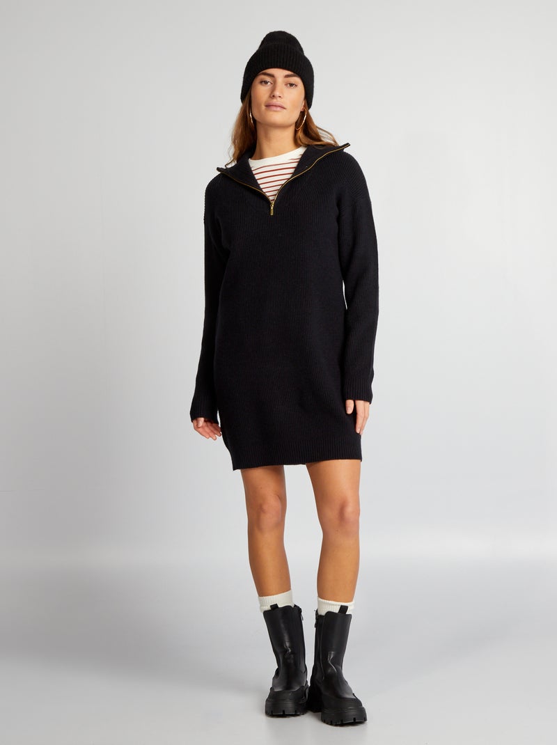 Vestido-camisola com gola de fecho Preto - Kiabi