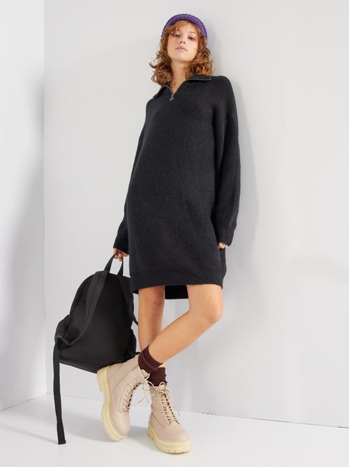 Vestido-camisola com gola de fecho - Kiabi