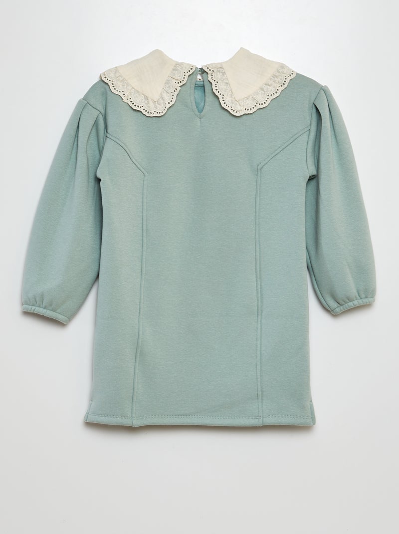 Vestido-camisola com gola em bordado inglês VERDE - Kiabi