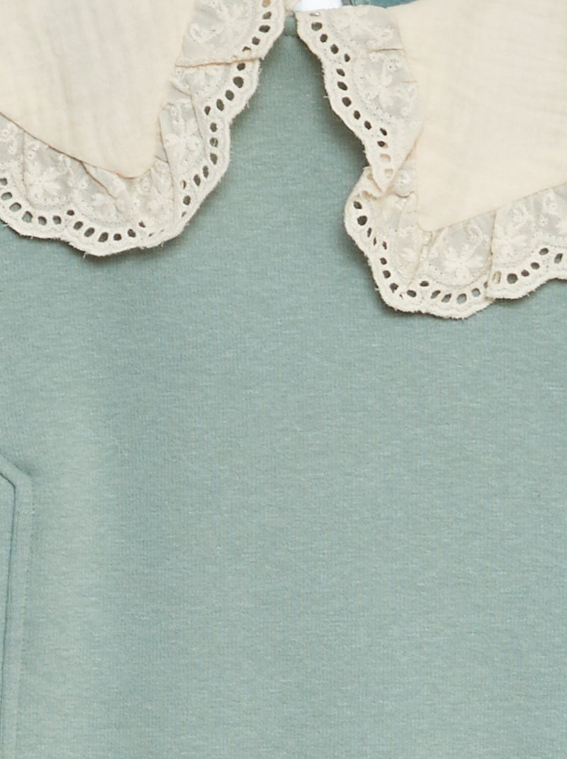 Vestido-camisola com gola em bordado inglês VERDE - Kiabi