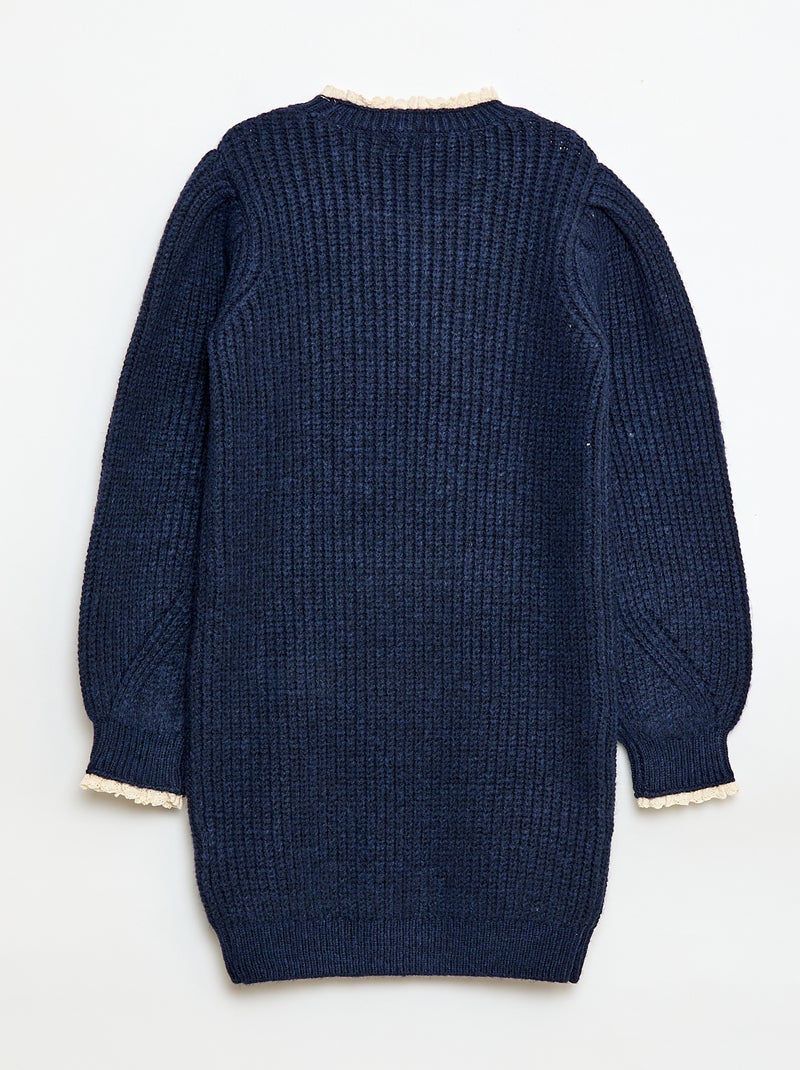 Vestido camisola com gola em renda Azul - Kiabi