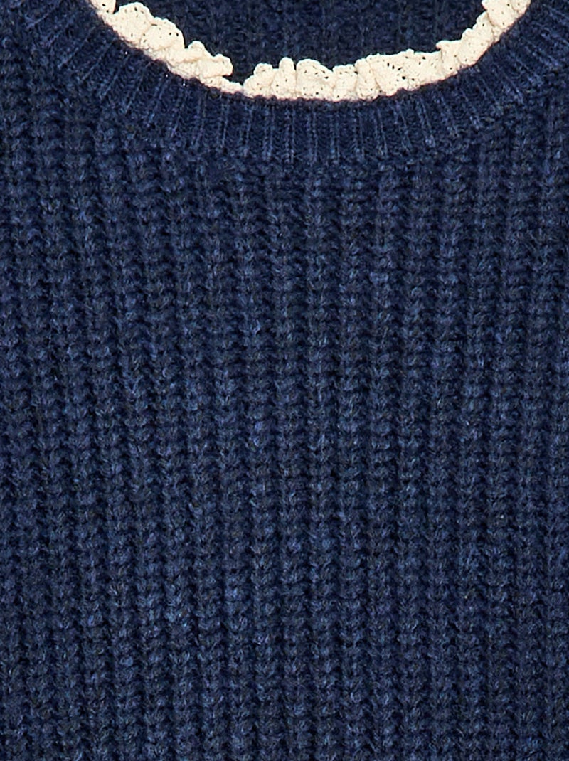 Vestido camisola com gola em renda Azul - Kiabi