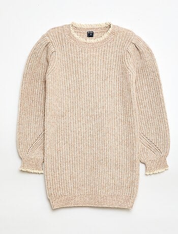 Vestido camisola com gola em renda