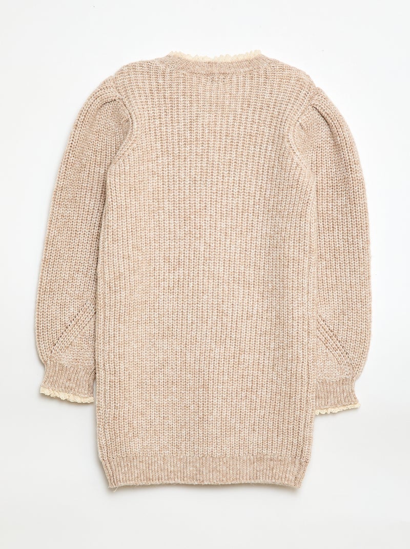 Vestido camisola com gola em renda Bege - Kiabi
