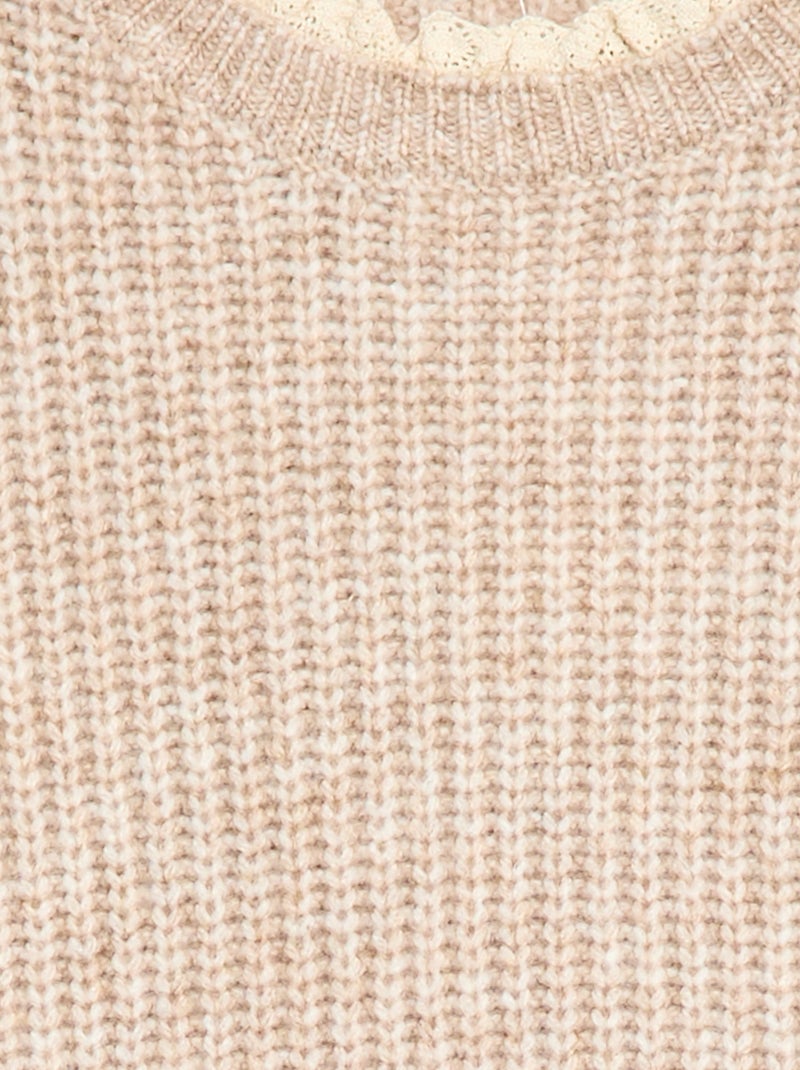 Vestido camisola com gola em renda Bege - Kiabi