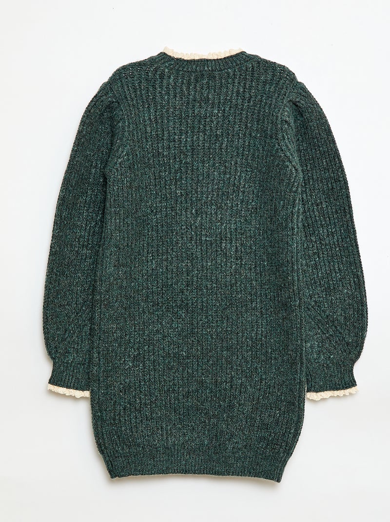 Vestido camisola com gola em renda Verde - Kiabi