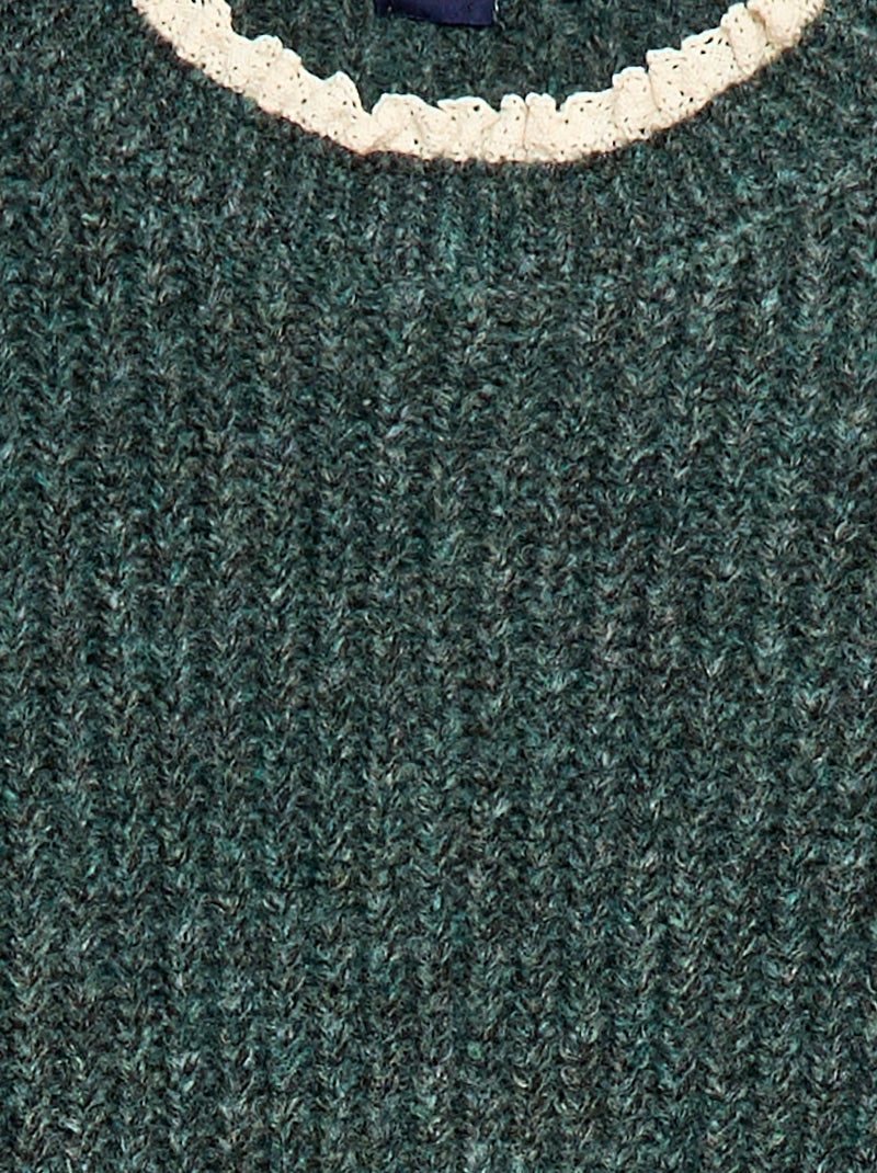Vestido camisola com gola em renda Verde - Kiabi