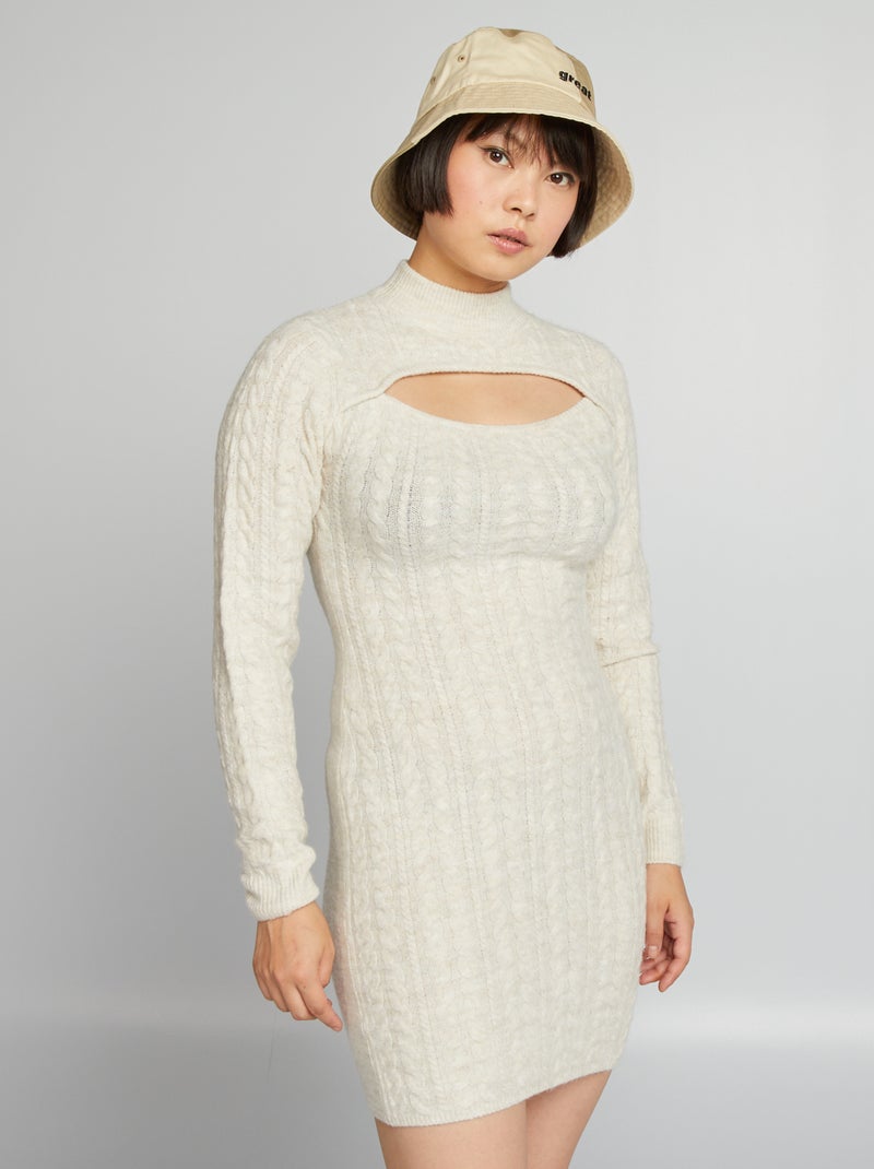 Vestido-camisola com gola subida BEGE - Kiabi