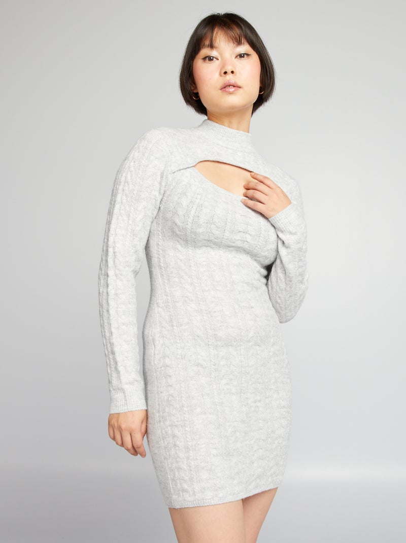 Vestido-camisola com gola subida CINZA - Kiabi