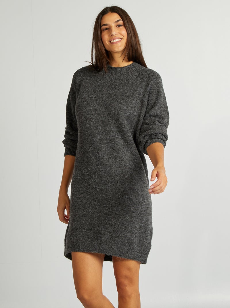 Vestido-camisola com gola subida CINZA - Kiabi