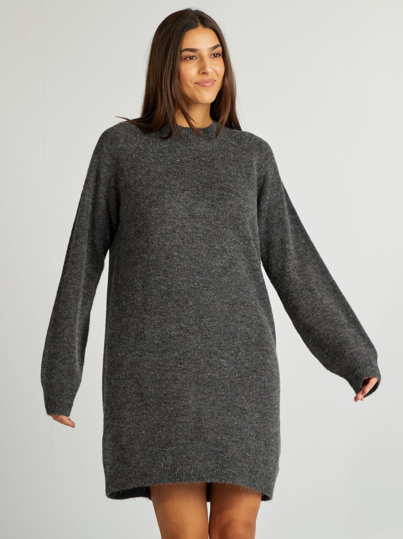 Vestido-camisola com gola subida CINZA - Kiabi