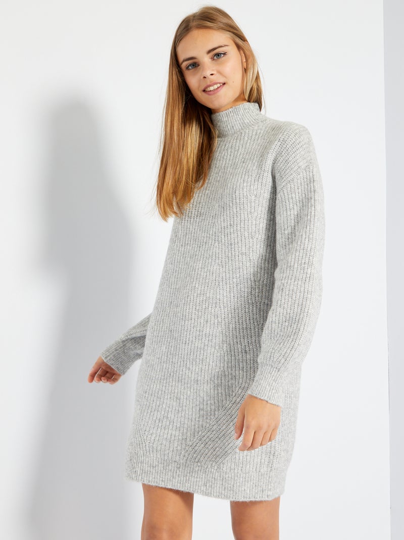Vestido-camisola com gola subida CINZA - Kiabi