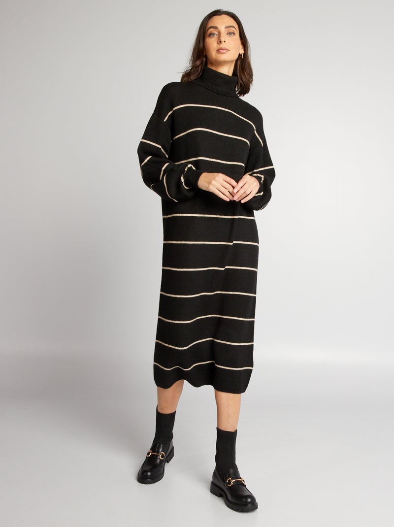 Vestido-camisola com gola subida PRETO - Kiabi
