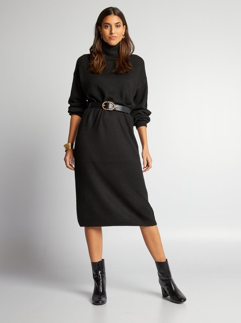 Vestido-camisola com gola subida Preto - Kiabi