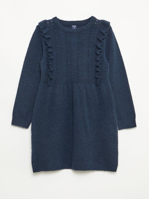 Vestido camisola com malha rendada e folhos - Kiabi