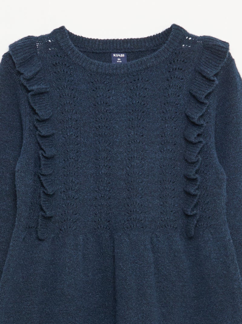 Vestido camisola com malha rendada e folhos Azul - Kiabi