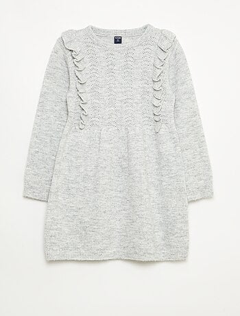 Vestido camisola com malha rendada e folhos