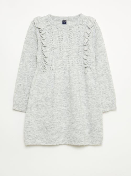 Vestido camisola com malha rendada e folhos - Kiabi