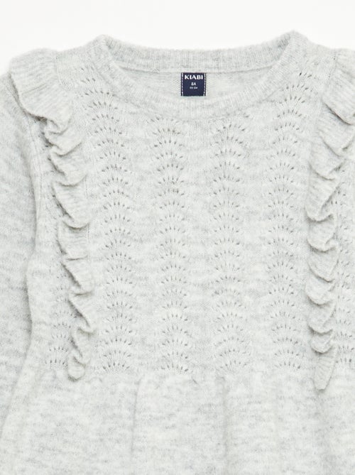 Vestido camisola com malha rendada e folhos - Kiabi