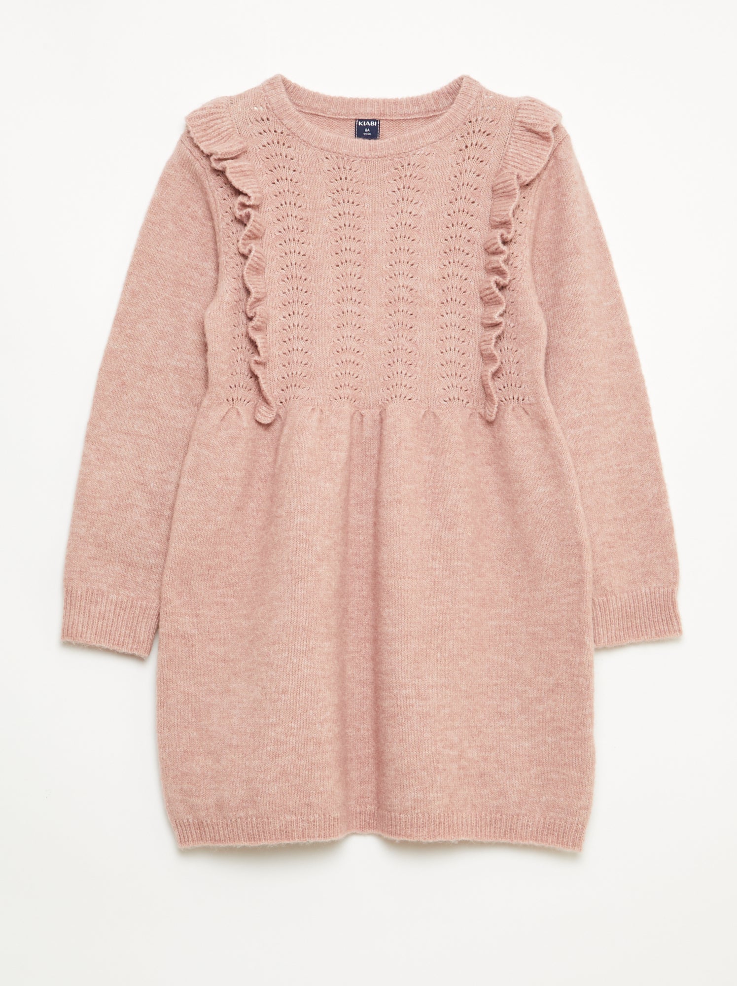 Vestido camisola com malha rendada e folhos