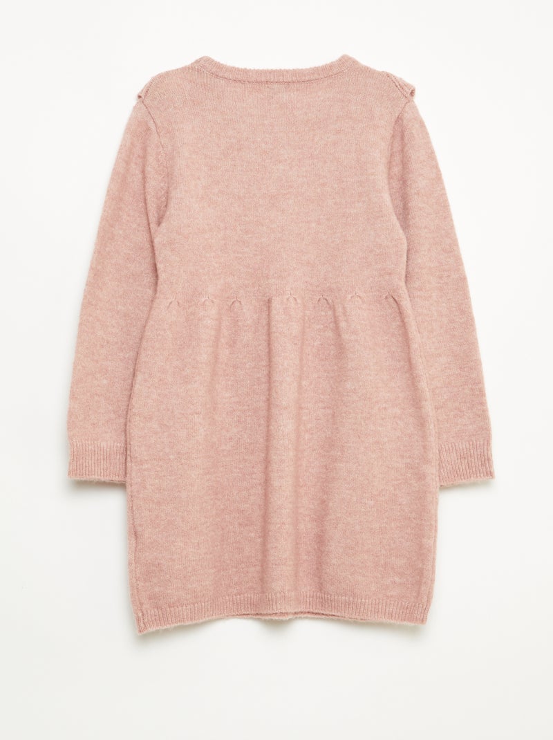 Vestido camisola com malha rendada e folhos Rosa - Kiabi